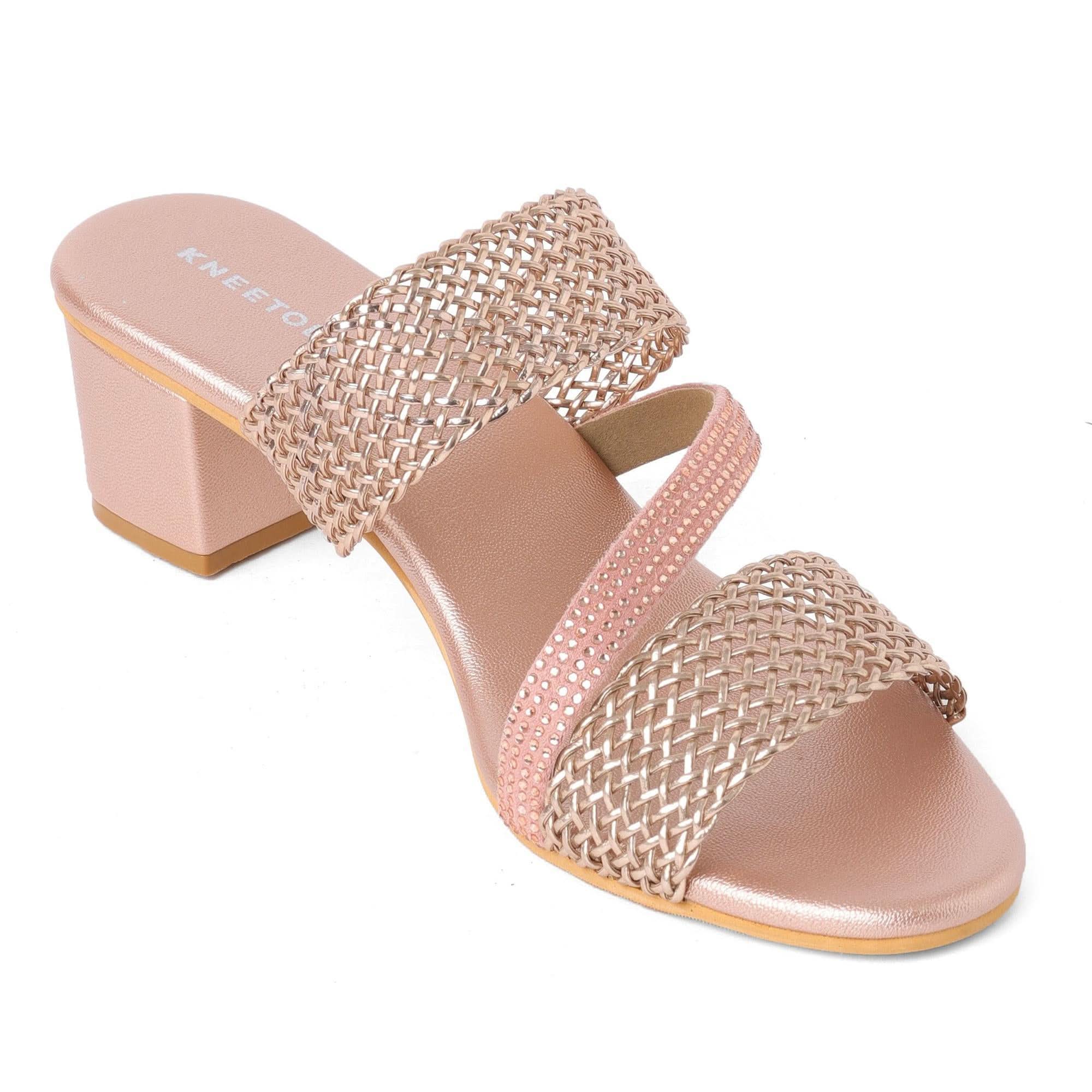 Gold Stone-Work Braided Block Heels