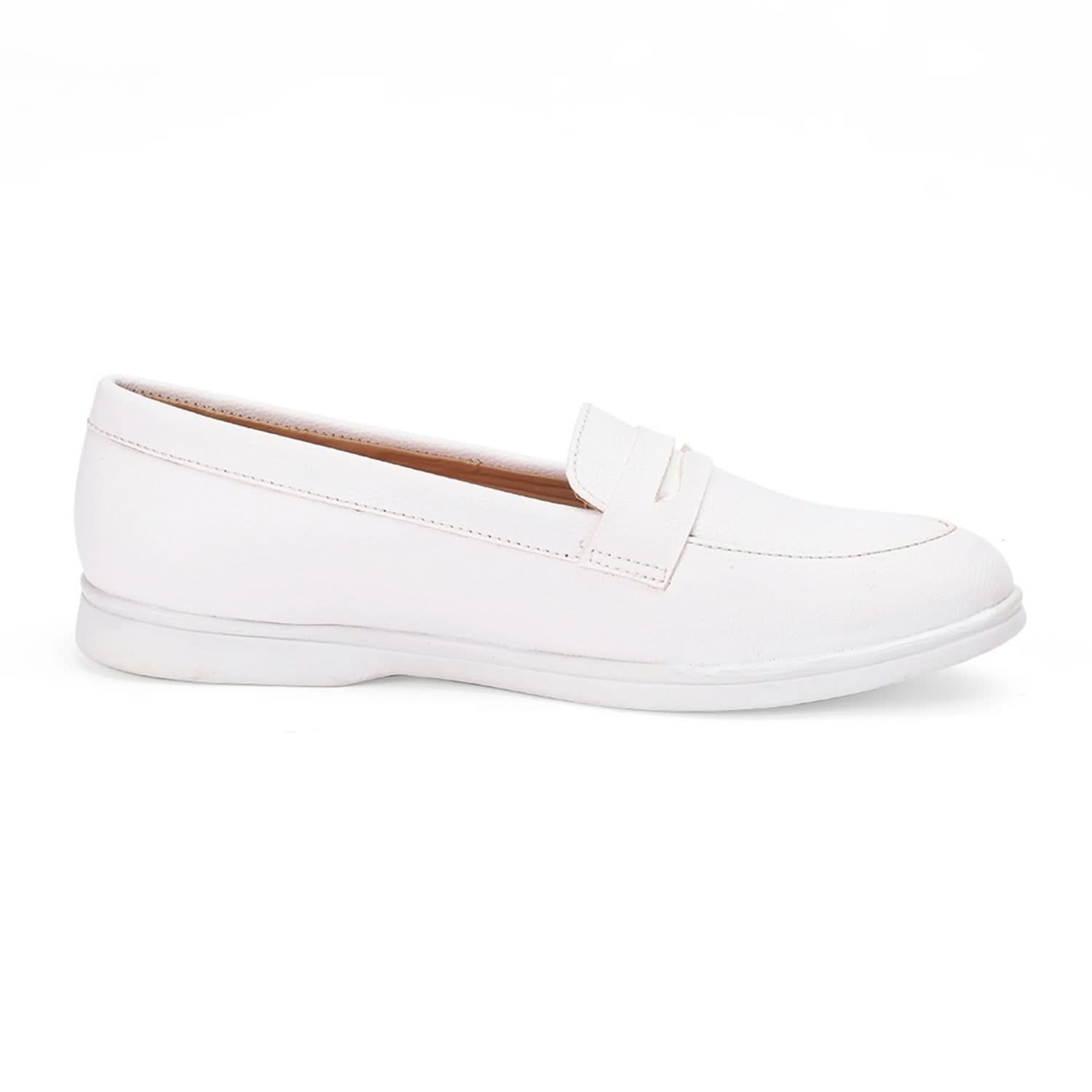 White Round-Toe Penny-Loafers