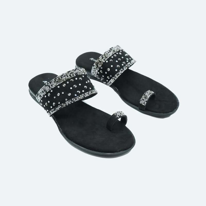 Jet Black Embellished One-Toe Special Sandals