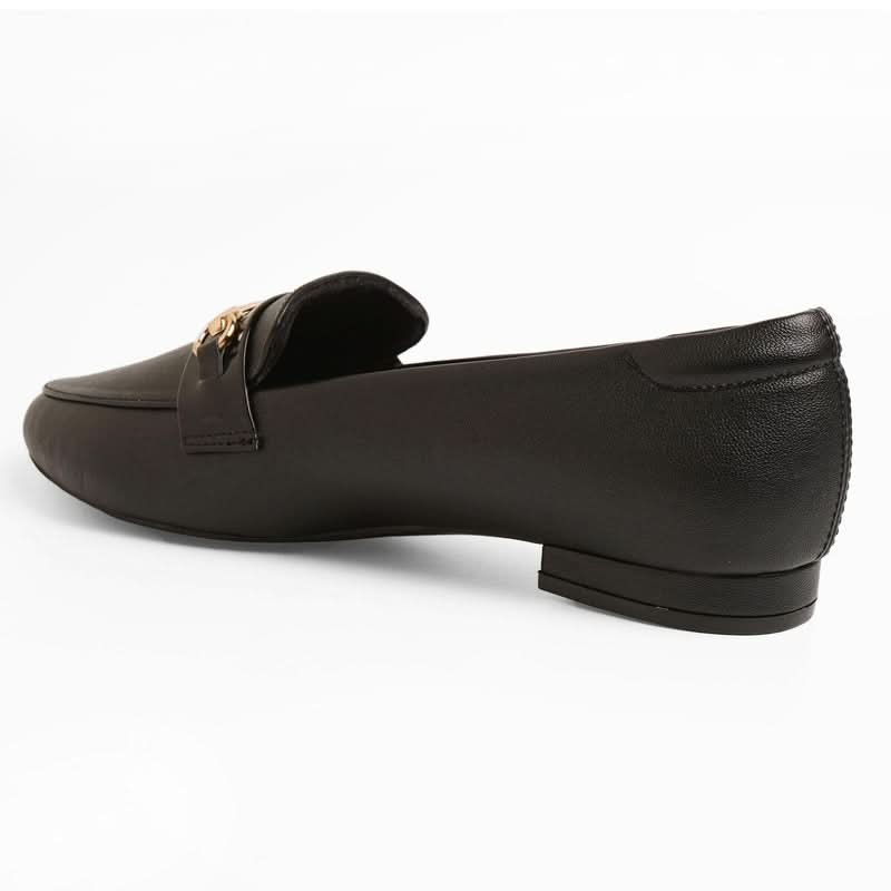 Chained Black Block Heel Loafers