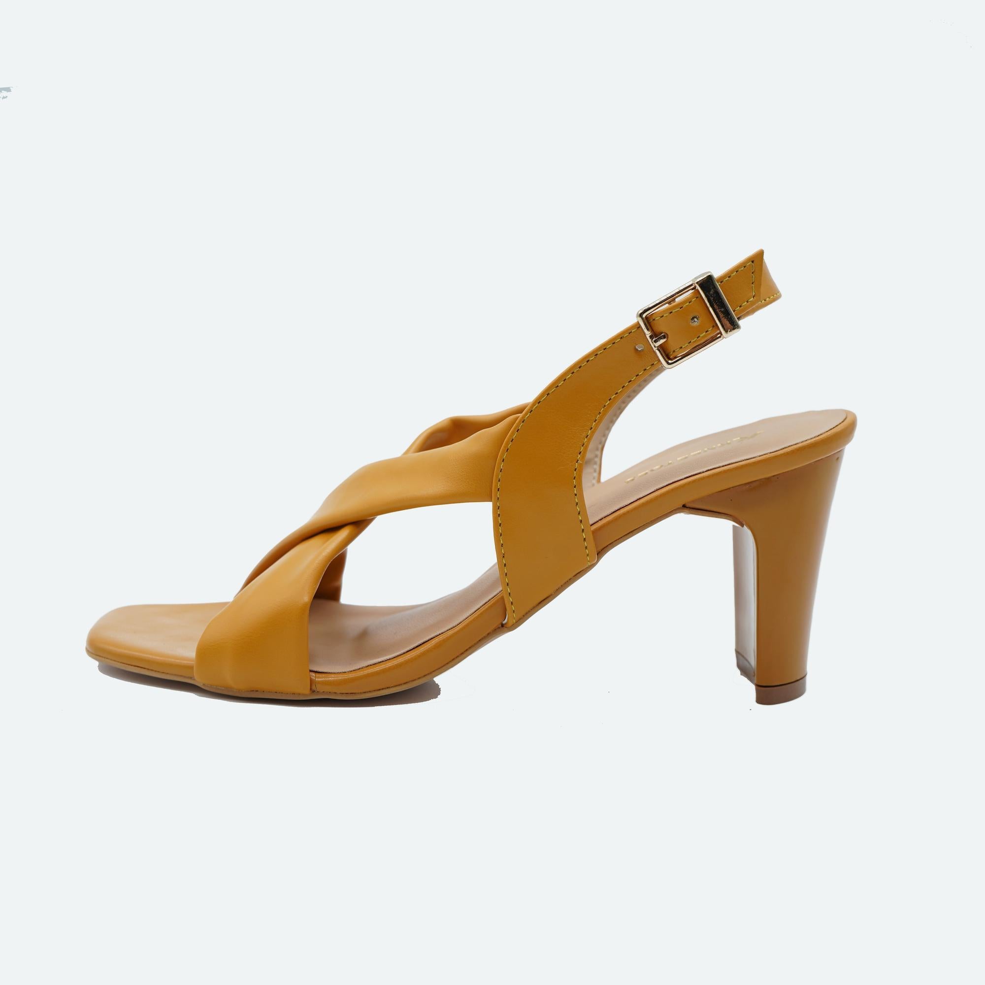 Mustard Solid Criss-Cross Kitten Sandals