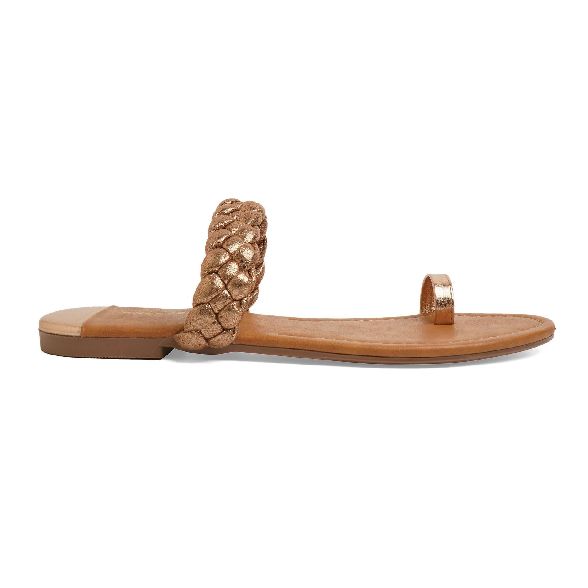 Gold-Shine Braided One-Toe Sandals