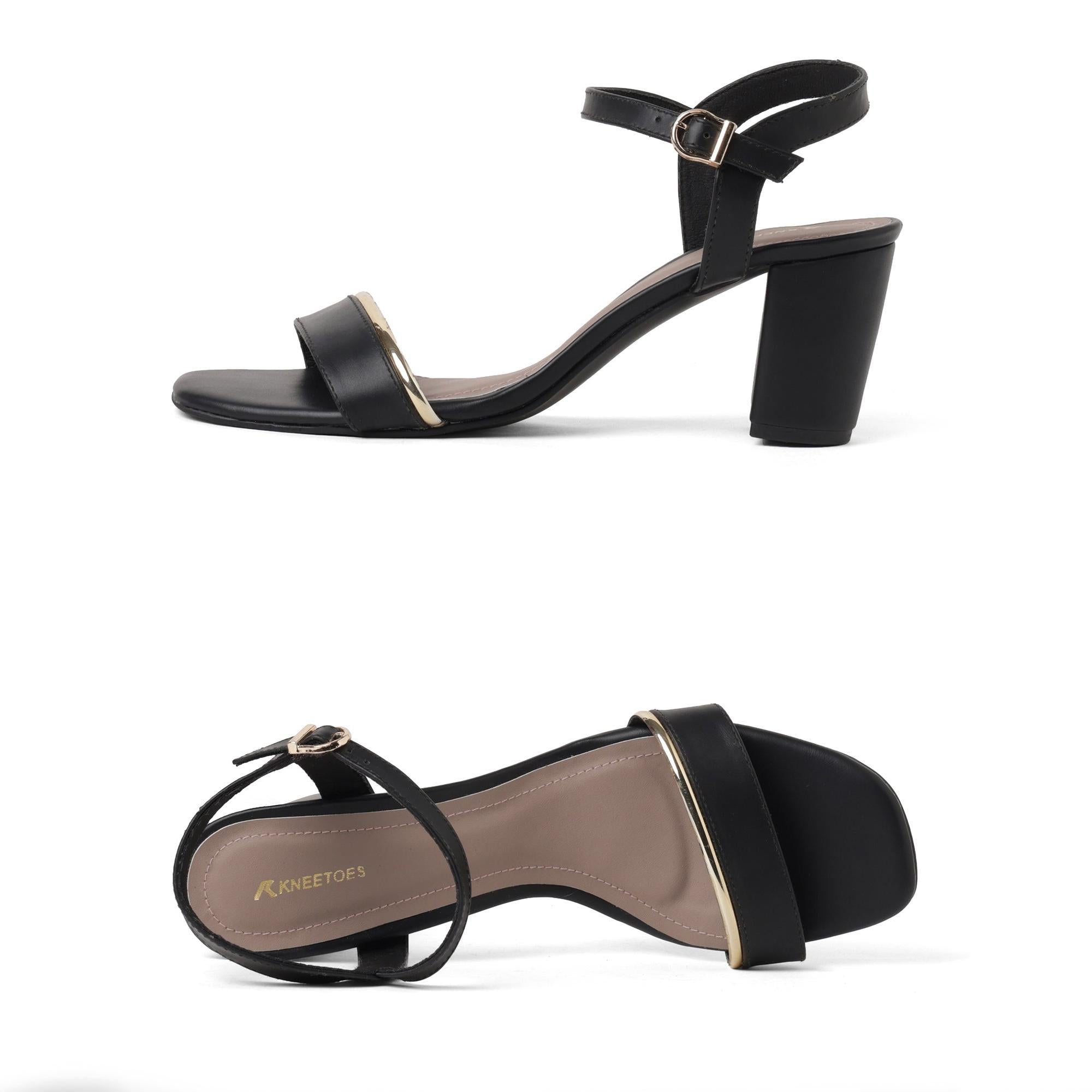 Black Ankle-Strap Block Heel Sandals