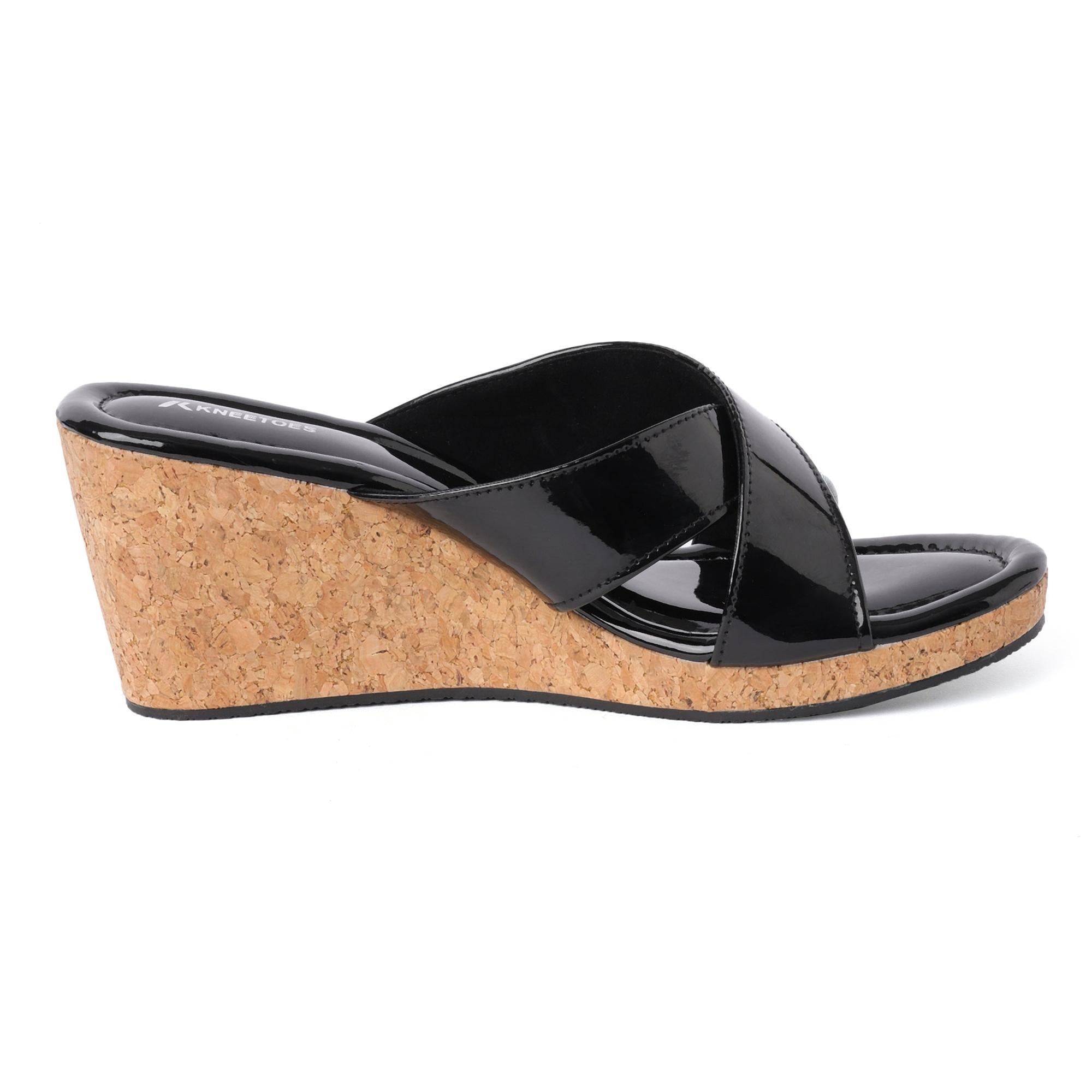 Dazzle Flash Black Criss-Cross Wedge Sandals