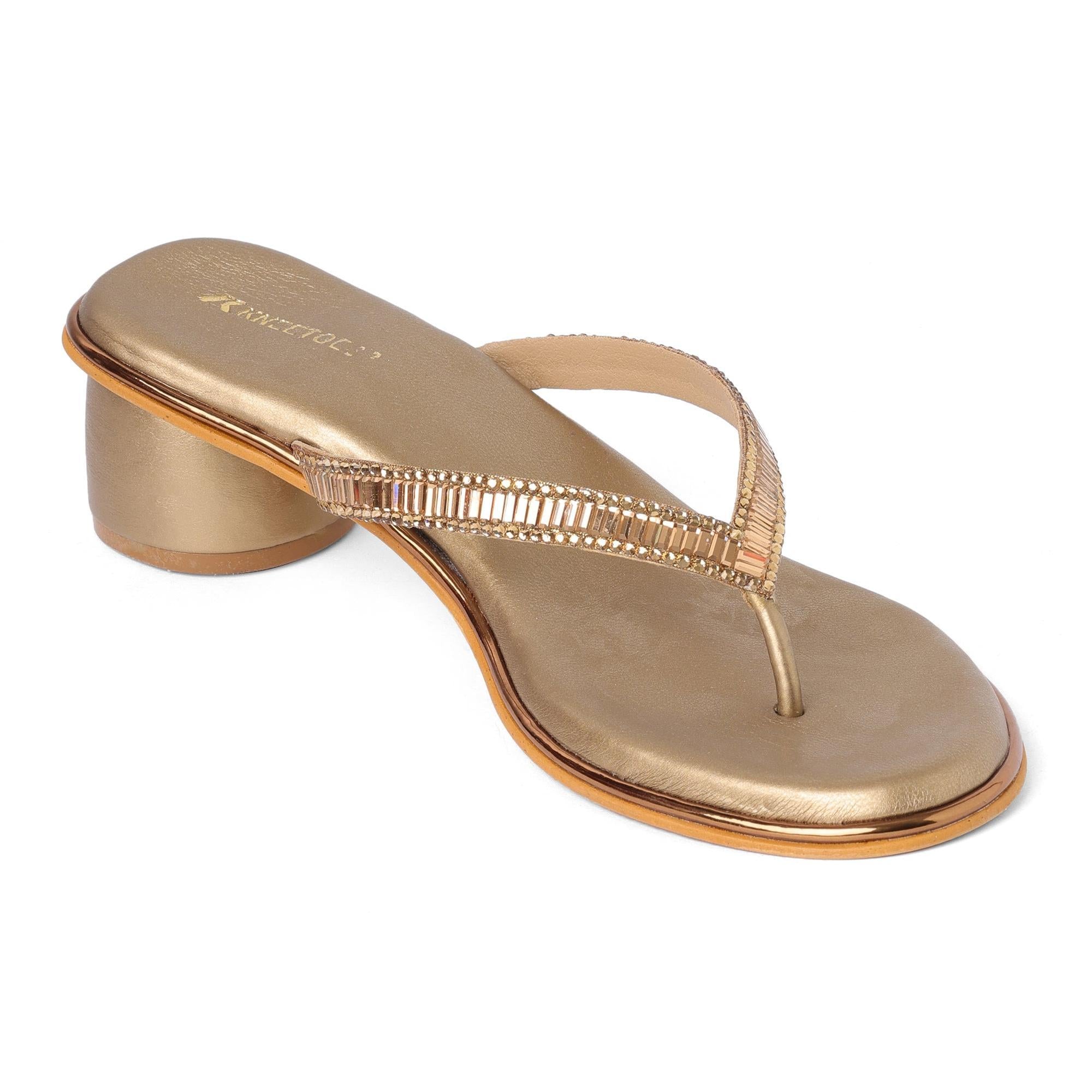 Crystal Studded Cylindrical Heel Thong Sandals