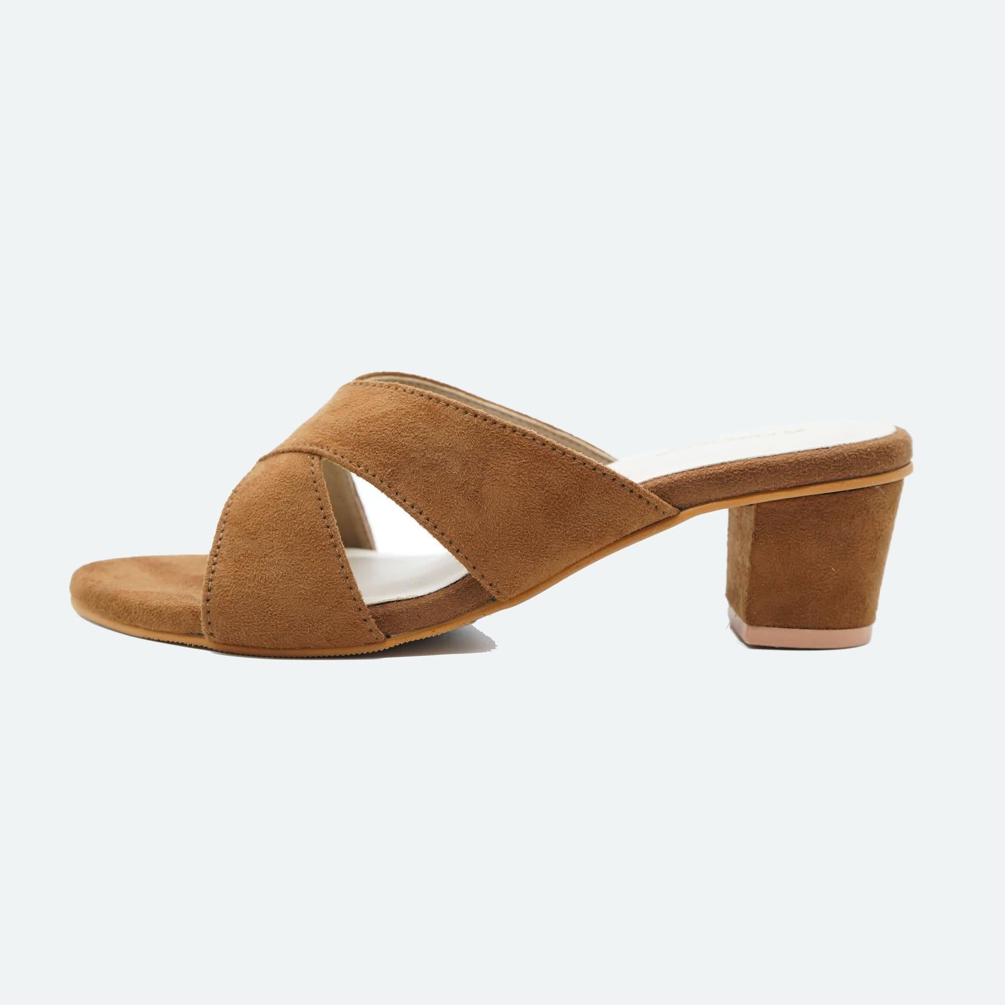 Matte Muse Brown Criss-Cross Block Heels