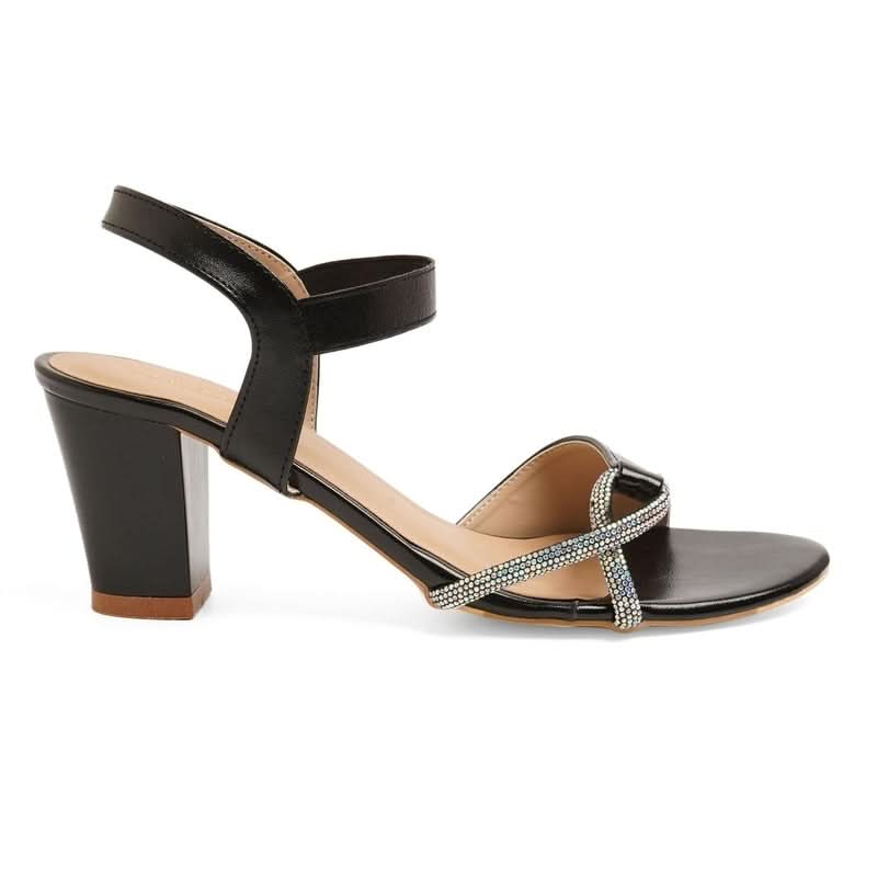 Bold Black Block Heel Party Sandals