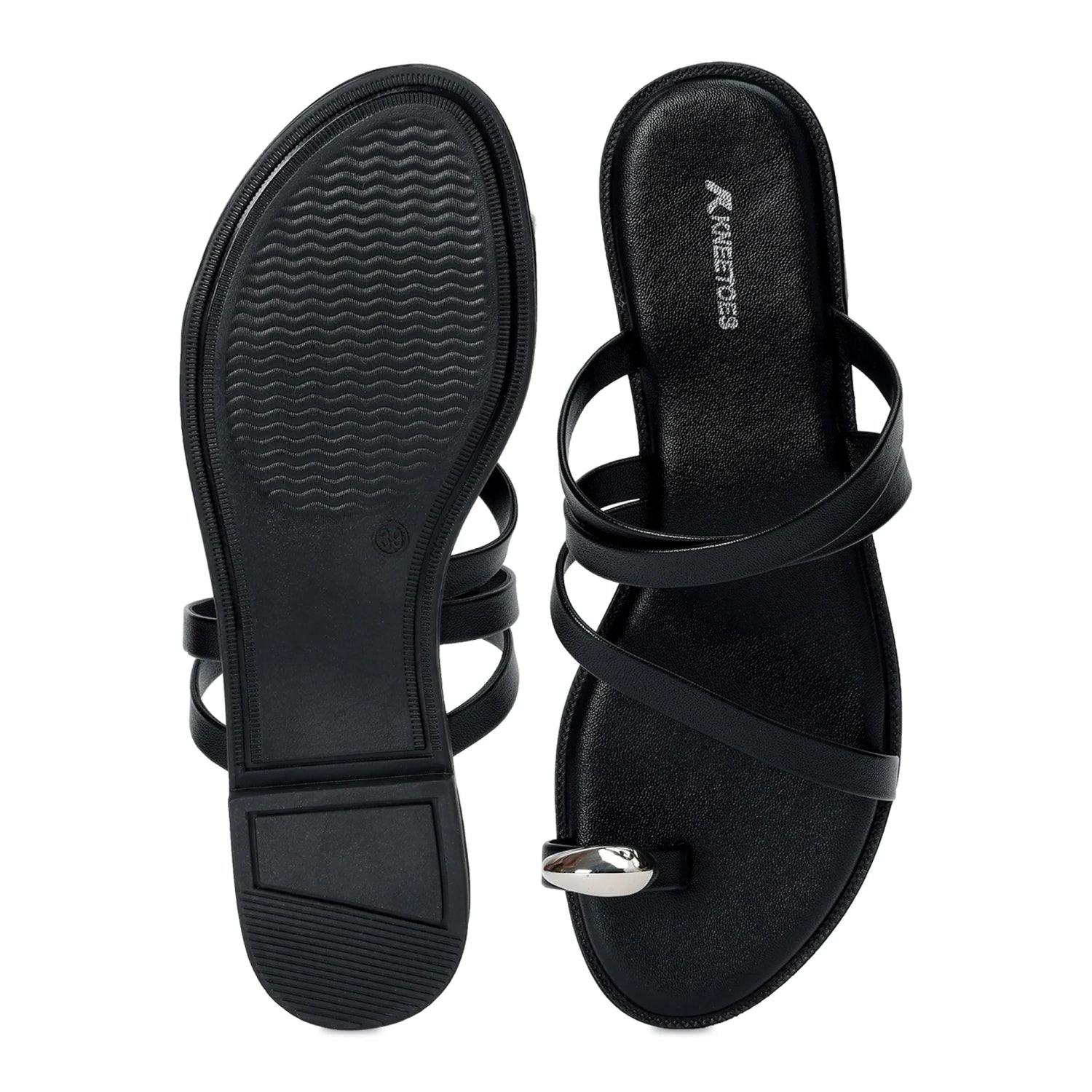 Comfortable Black One-Toe Flat Sandals