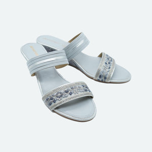 Soft Light-Grey Embroidered Wedge Sandals