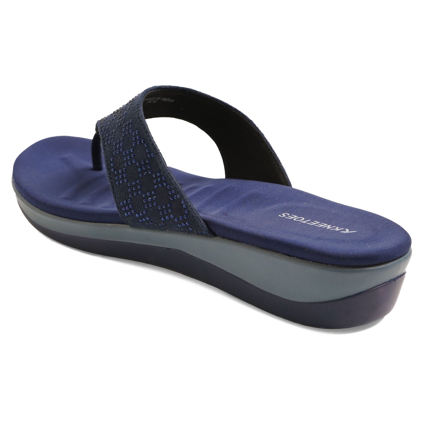 Contemporary Stone Embellished Blue Low Platform Sliders For Everyday Casuals