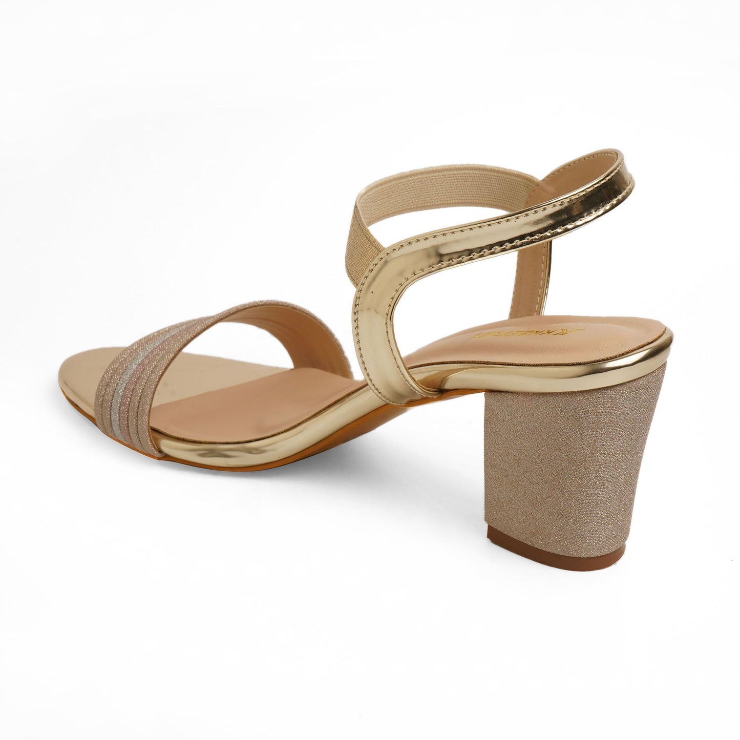 Stylish Shimmery Gold Block Heel Sandals For Party Wear
