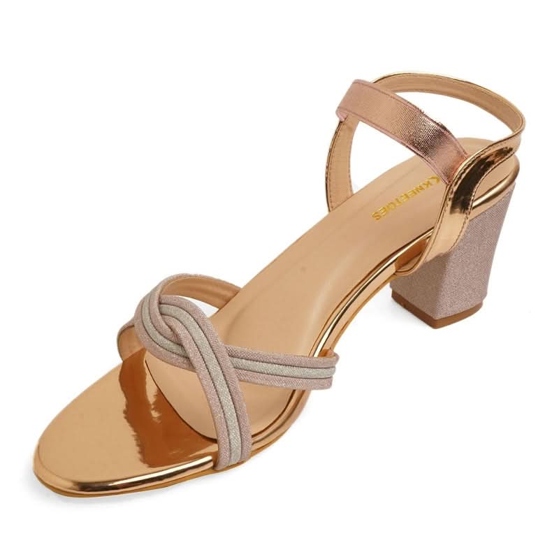 Rose-Gold Shimmer Criss-Cross Box Sandals