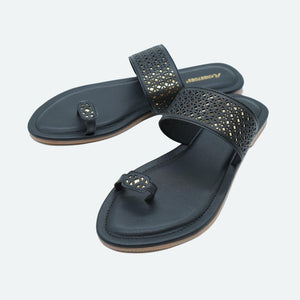 Black Laser-Cut One-Toe Sandals