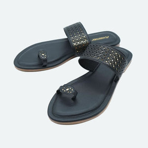 Black Laser-Cut One-Toe Sandals