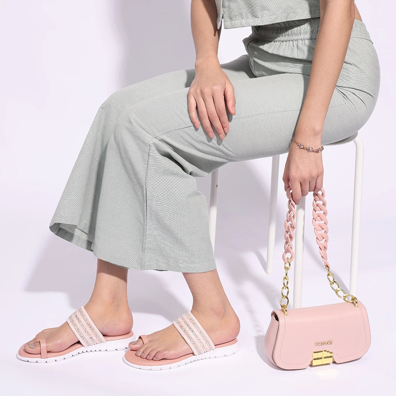 Pink Embellished One-Toe Sandals