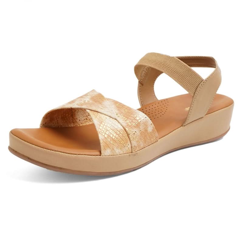 Bold Leather Reptile Tan Wedge Sandals