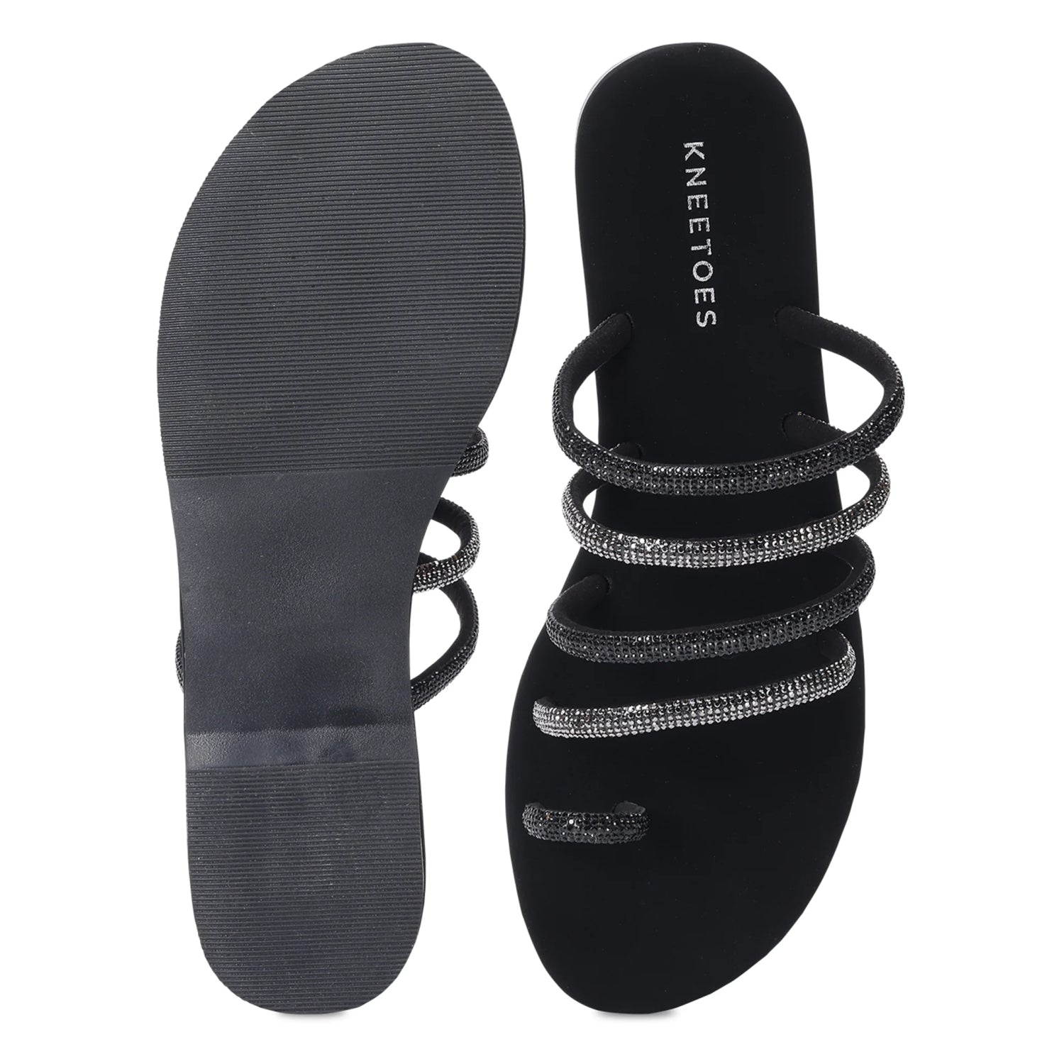 Embellished Black Breathable Open-Toe Sandals