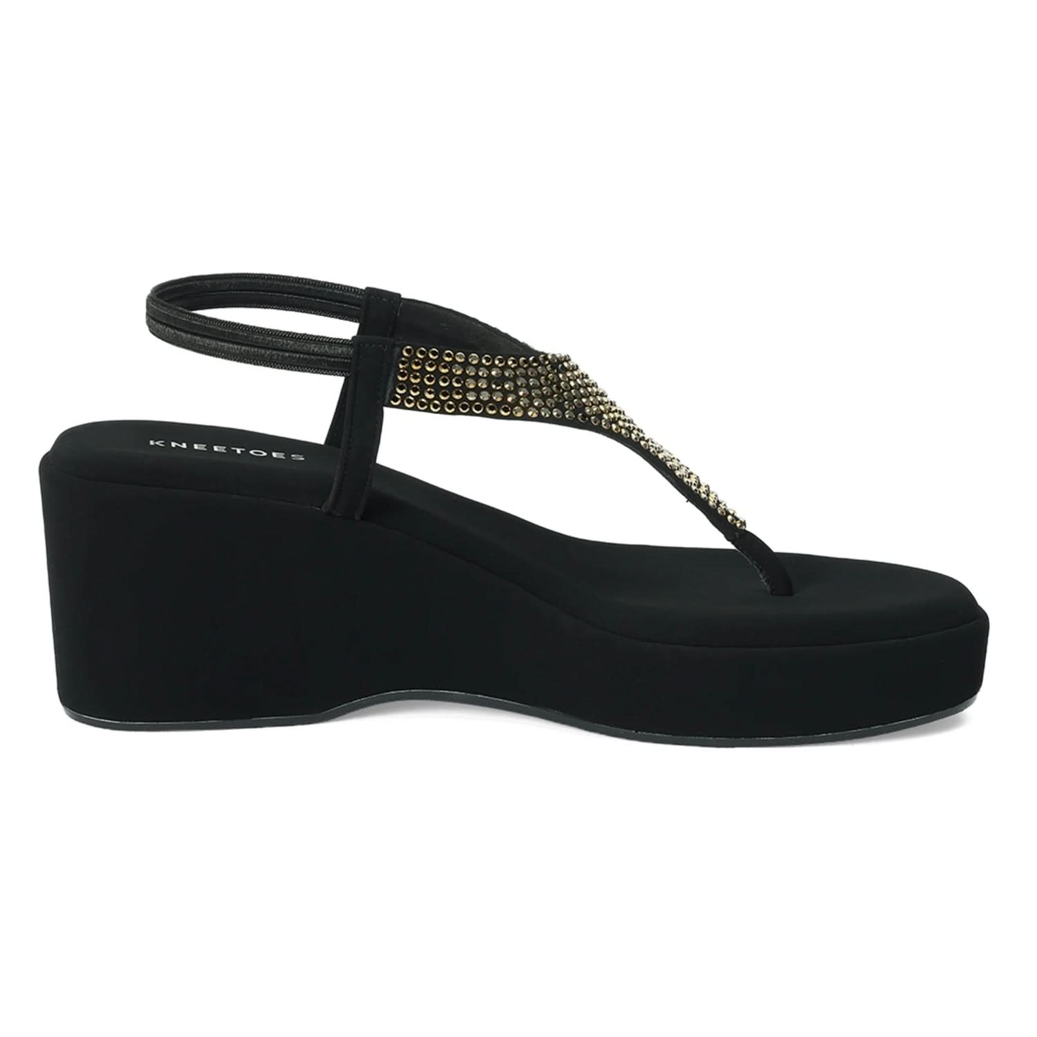 Stylish Black Wedge Heel Thong Sandals