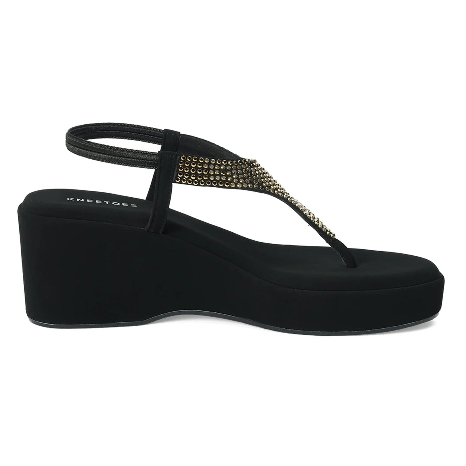 Stylish Black Wedge Heel Thong Sandals