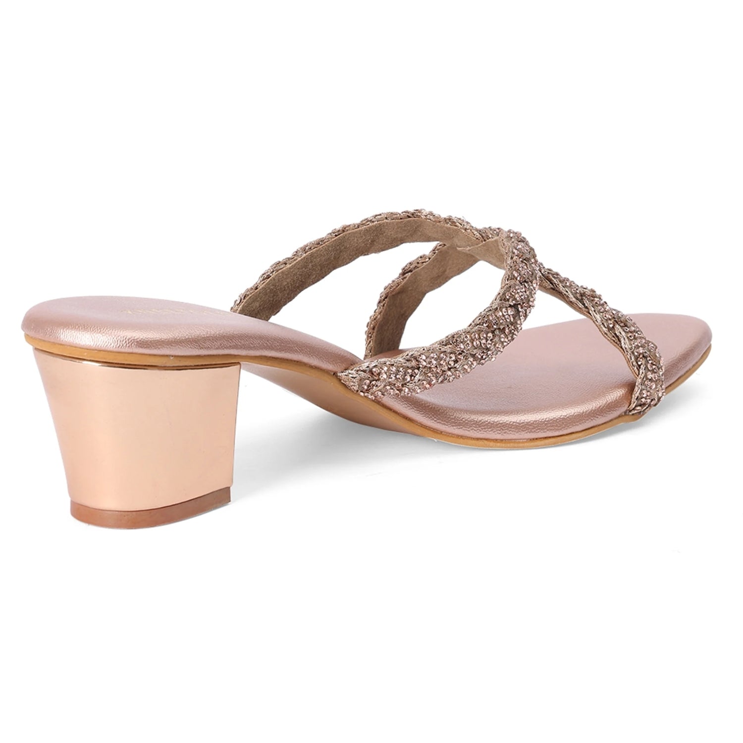 Embellished Rose-Gold Open-Toe Sandals