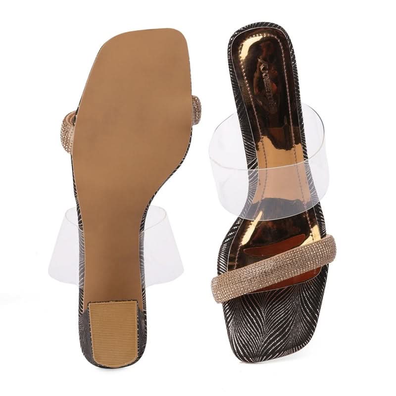 Sparkly Bronze Stone-work Block Heels