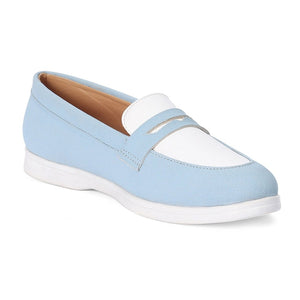 Color-Block Blue Round-Toe Penny-Loafers
