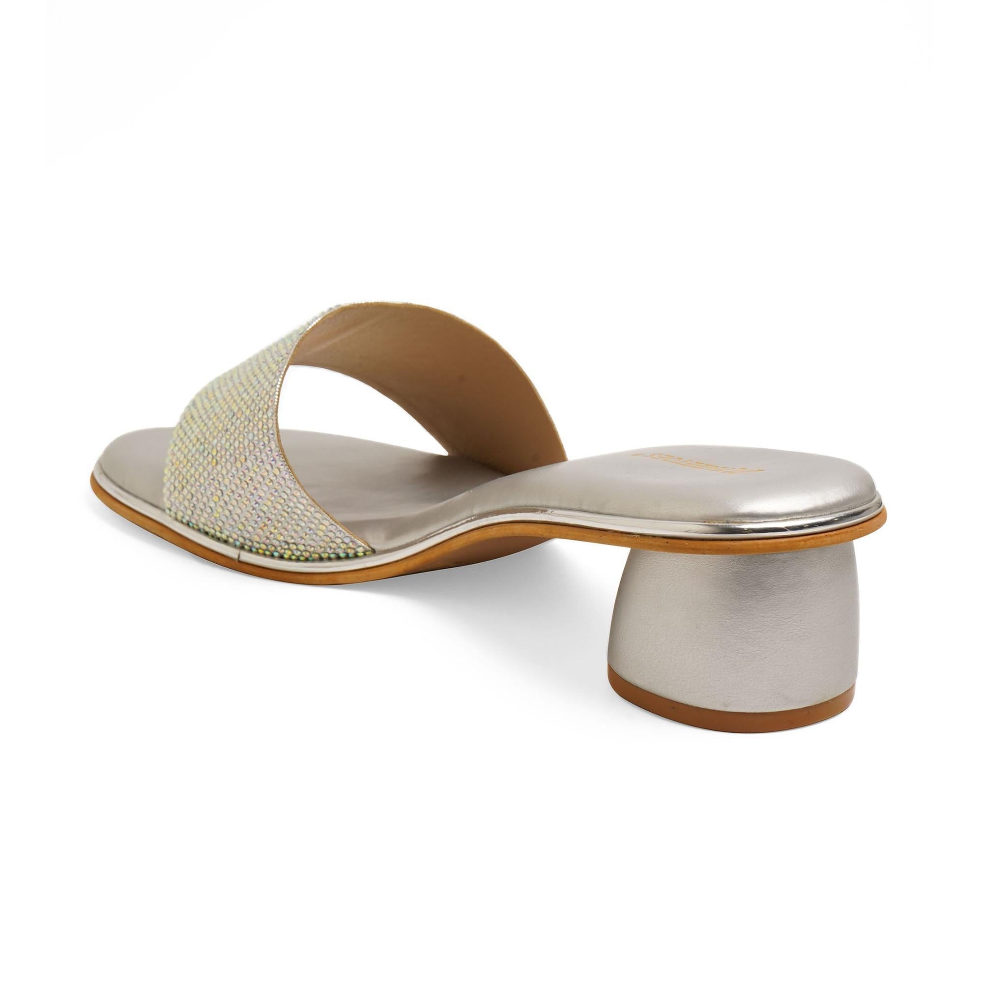 Silver Prismatic Shine Cylindrical Heel Sandals