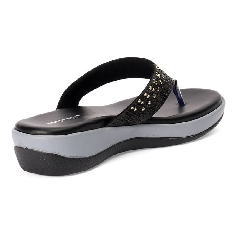 Embellished Black Wedge Heel Flip-Flops