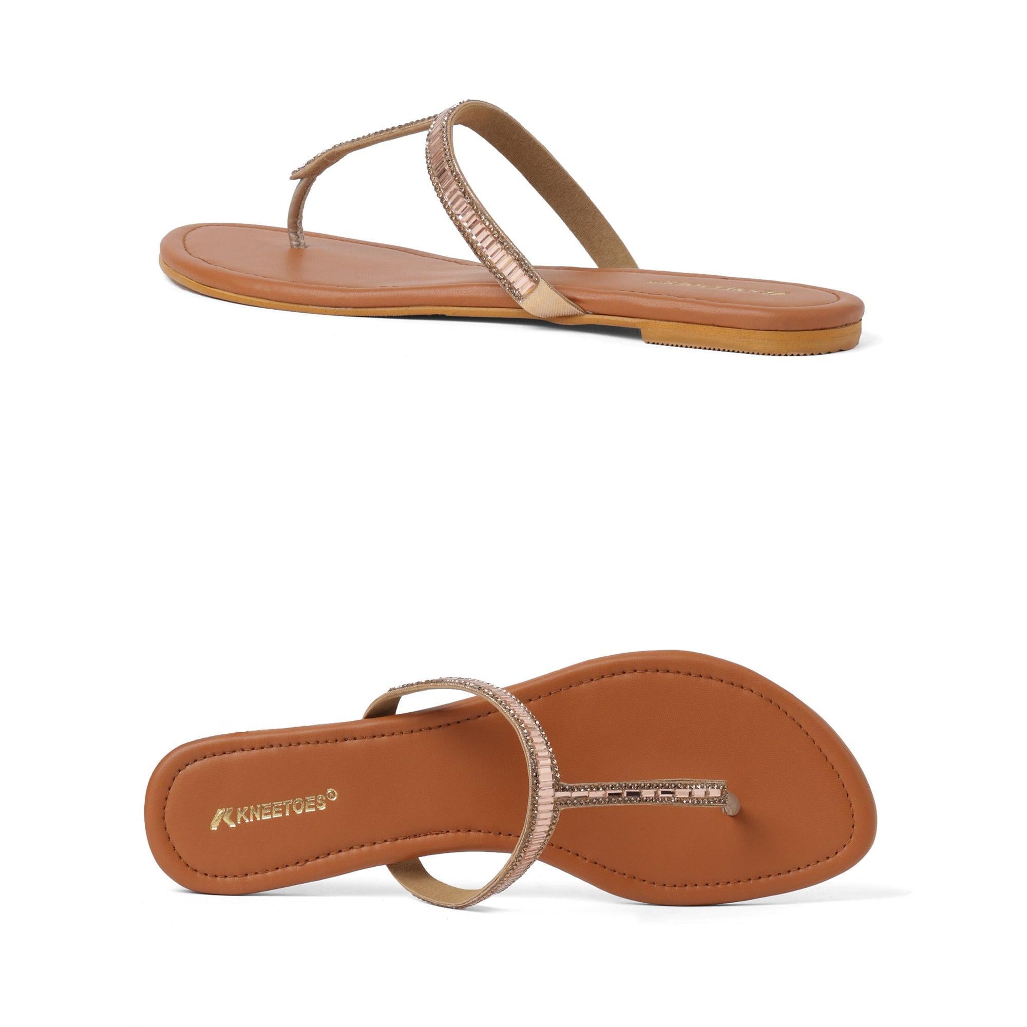 Gemglow Rose Gold Embellished T-Strap Sandals
