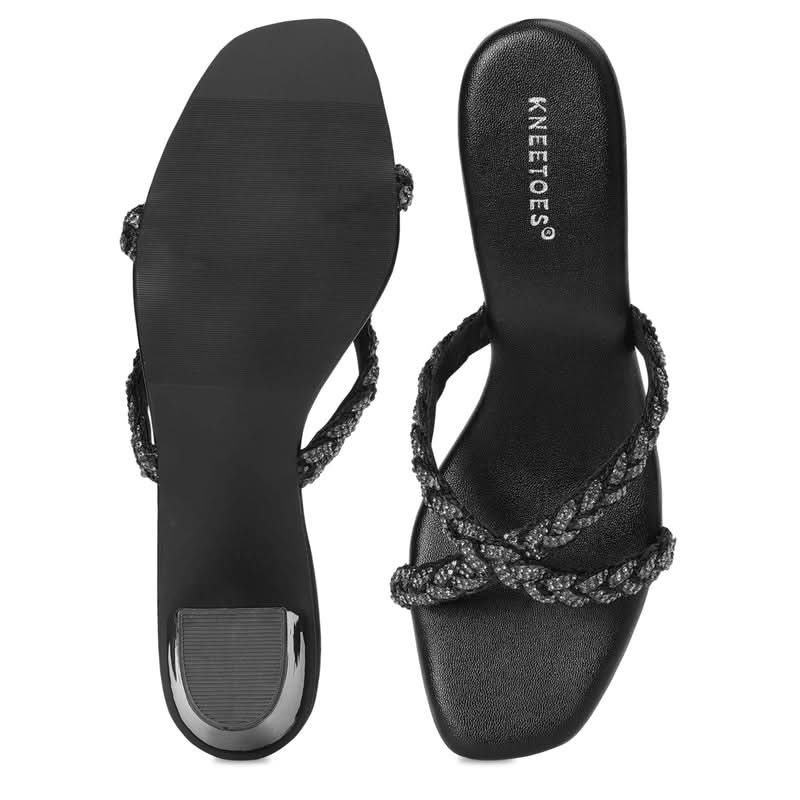 Embellished Black Open-Toe Sandals