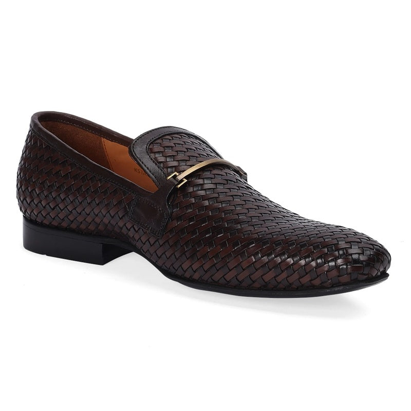 Luxe Brown Braided Leather Slip-Ons