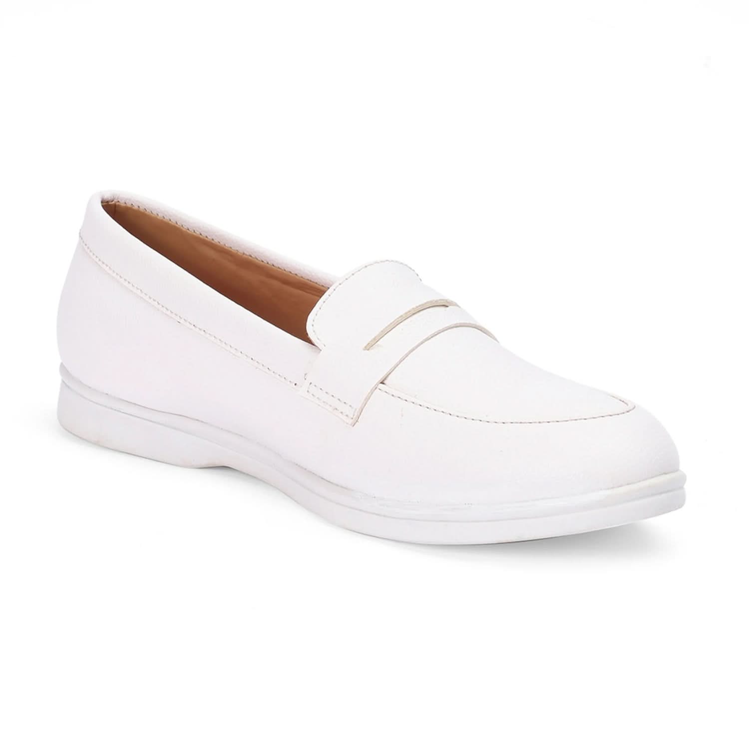 White Round-Toe Penny-Loafers