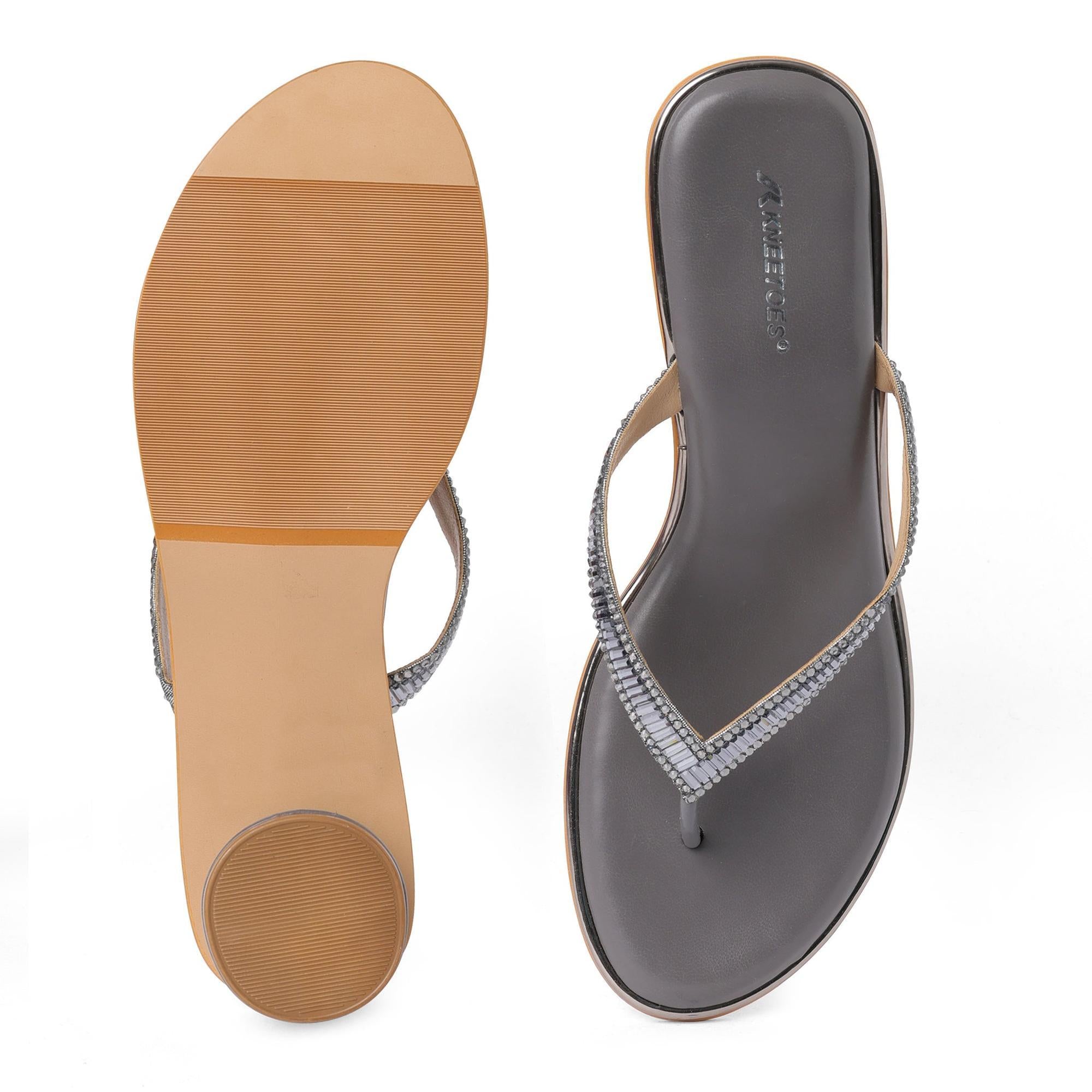 Crystal Studded Grey Cylindrical Thong Sandals