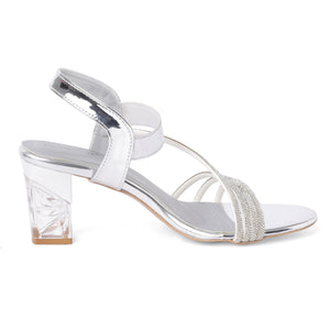 Sparkly Silver Block Heel Party Sandals