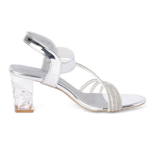 Sparkly Silver Block Heel Party Sandals