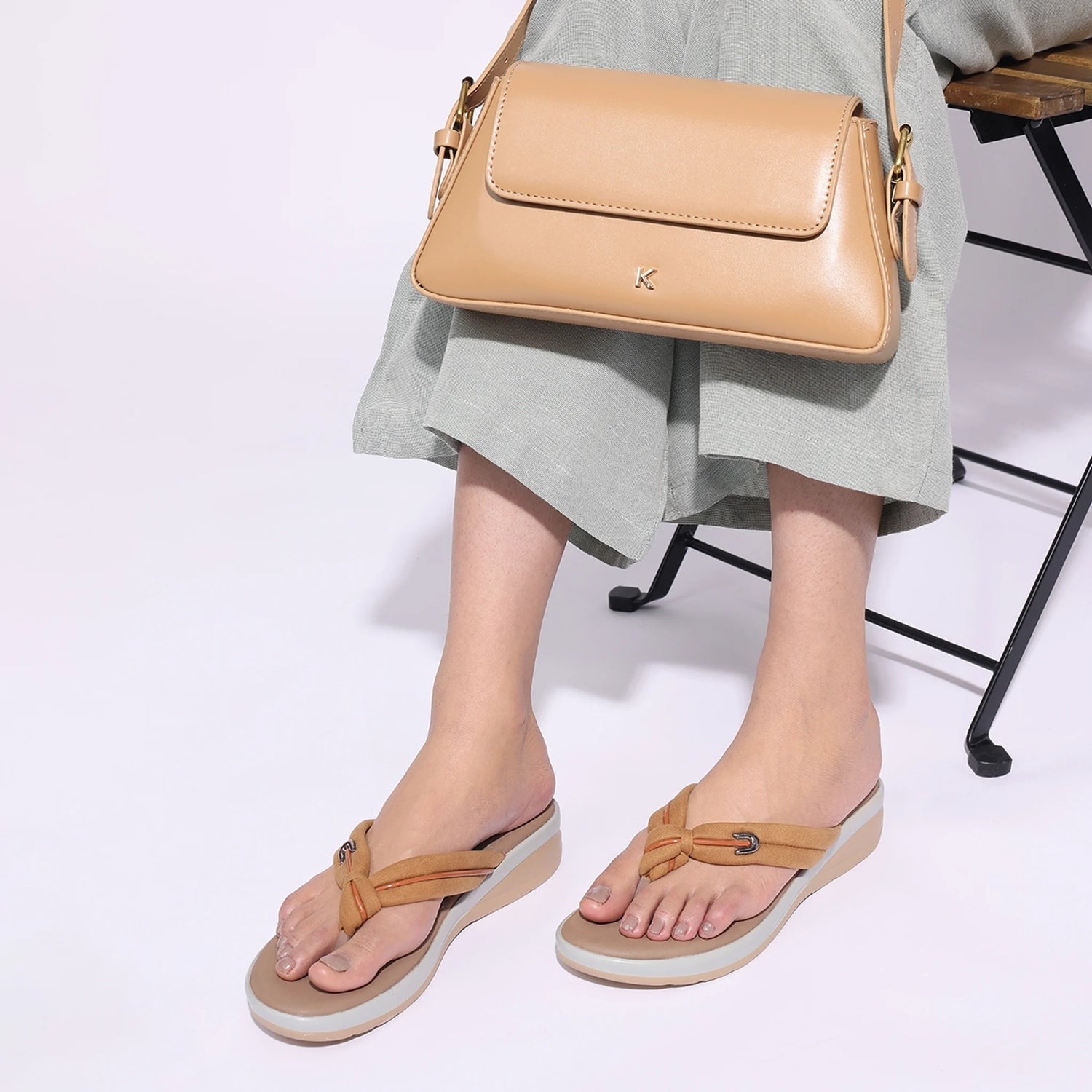Beige Printed Lightweight Thong Sandals