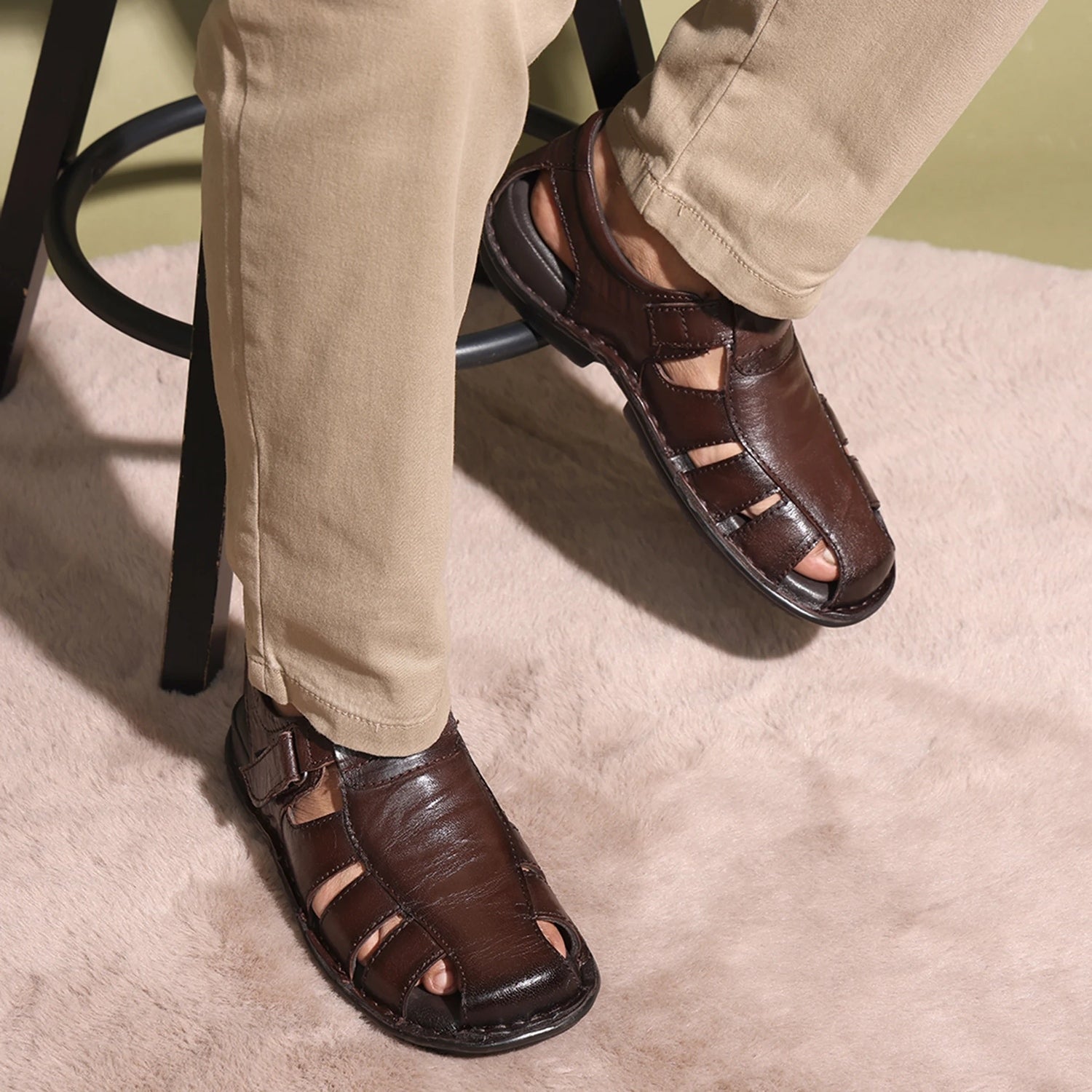 Luxe Dark Brown Buckle Closure Sandals