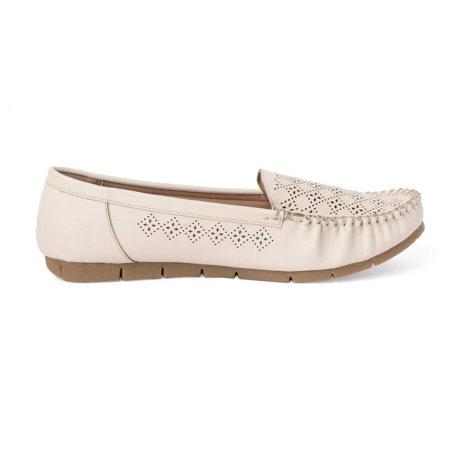 Cream Cut-work Moc Loafers