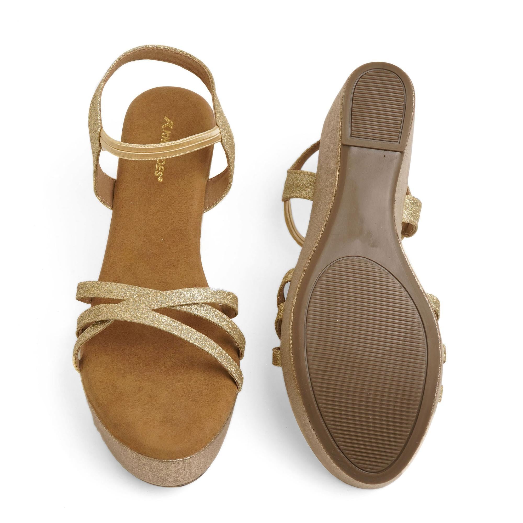 Gold Shimmer Criss-Cross Wedge Sandals