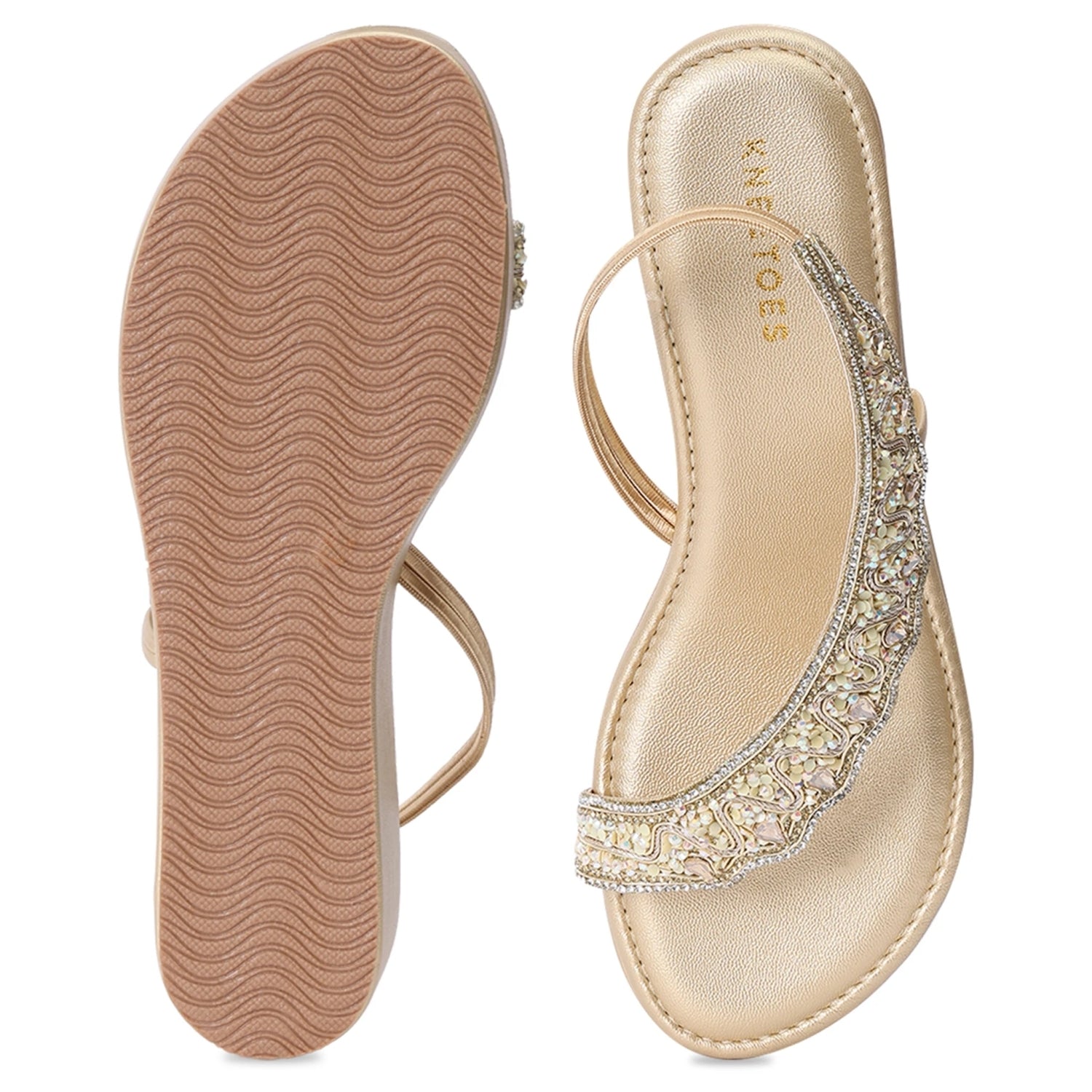 Embellished Gold Open-Toe Wedge Sandals