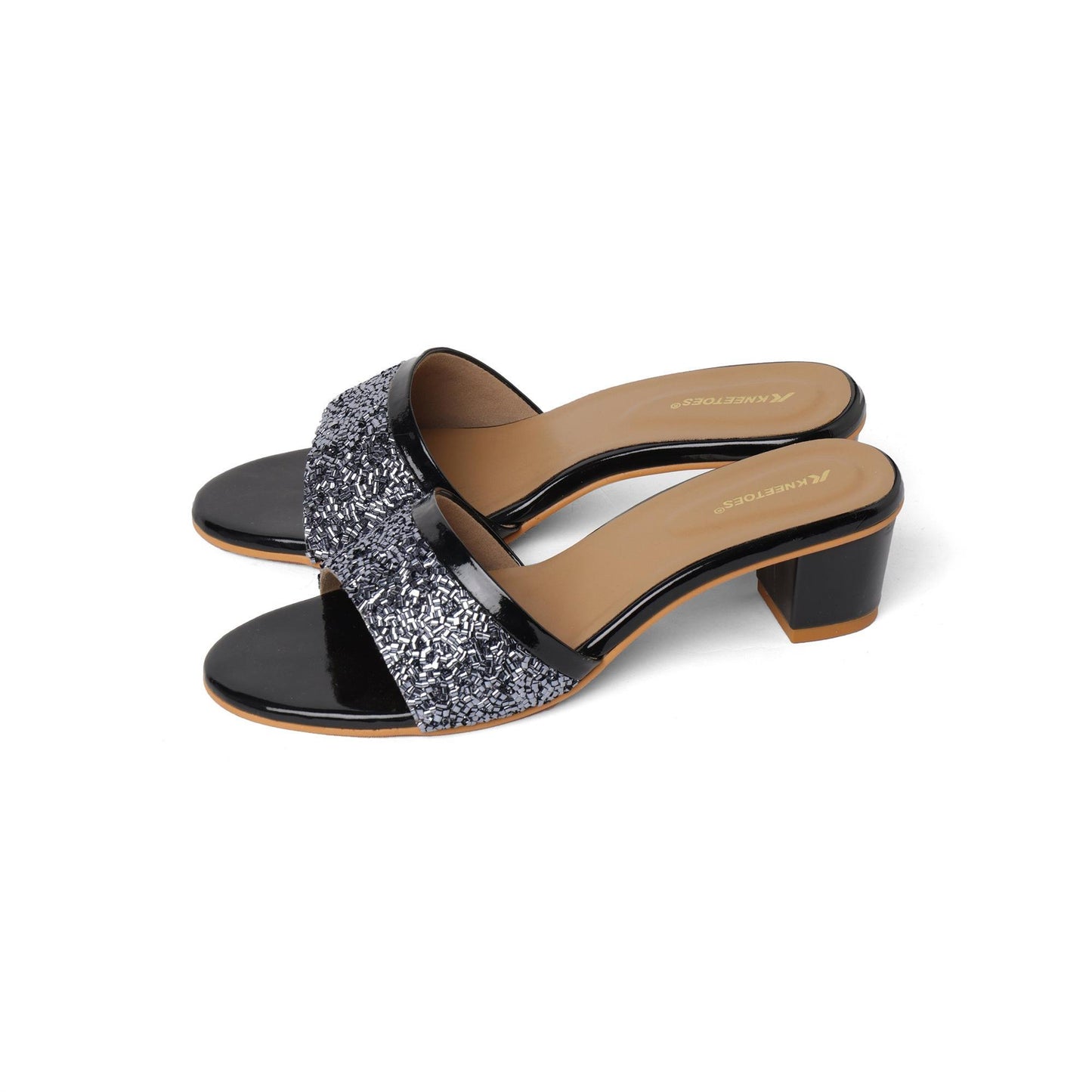 Black Bead Luxe Block Heel Sandals