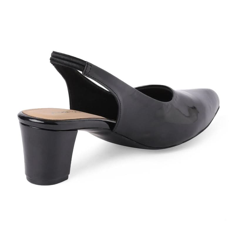 Shiny-Pop Black Slingback Closed-Toe Sandals