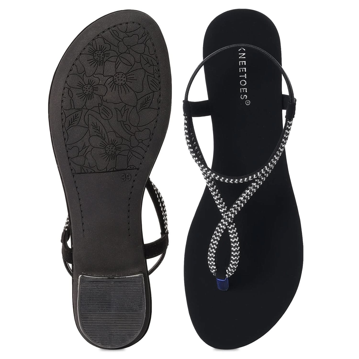 Elara - Black Thong Sandals