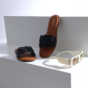 Jet Black Braided Casual Slippers