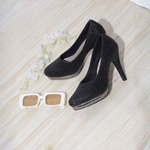 Shine Pop Black Shimmer Stiletto Pumps