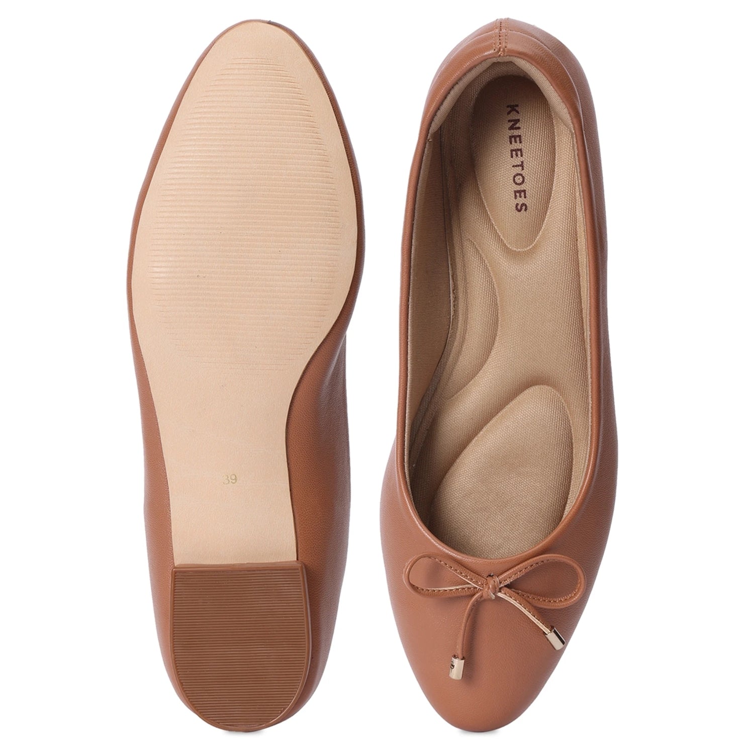 Comfortable Tan Block Heel Ballerinas