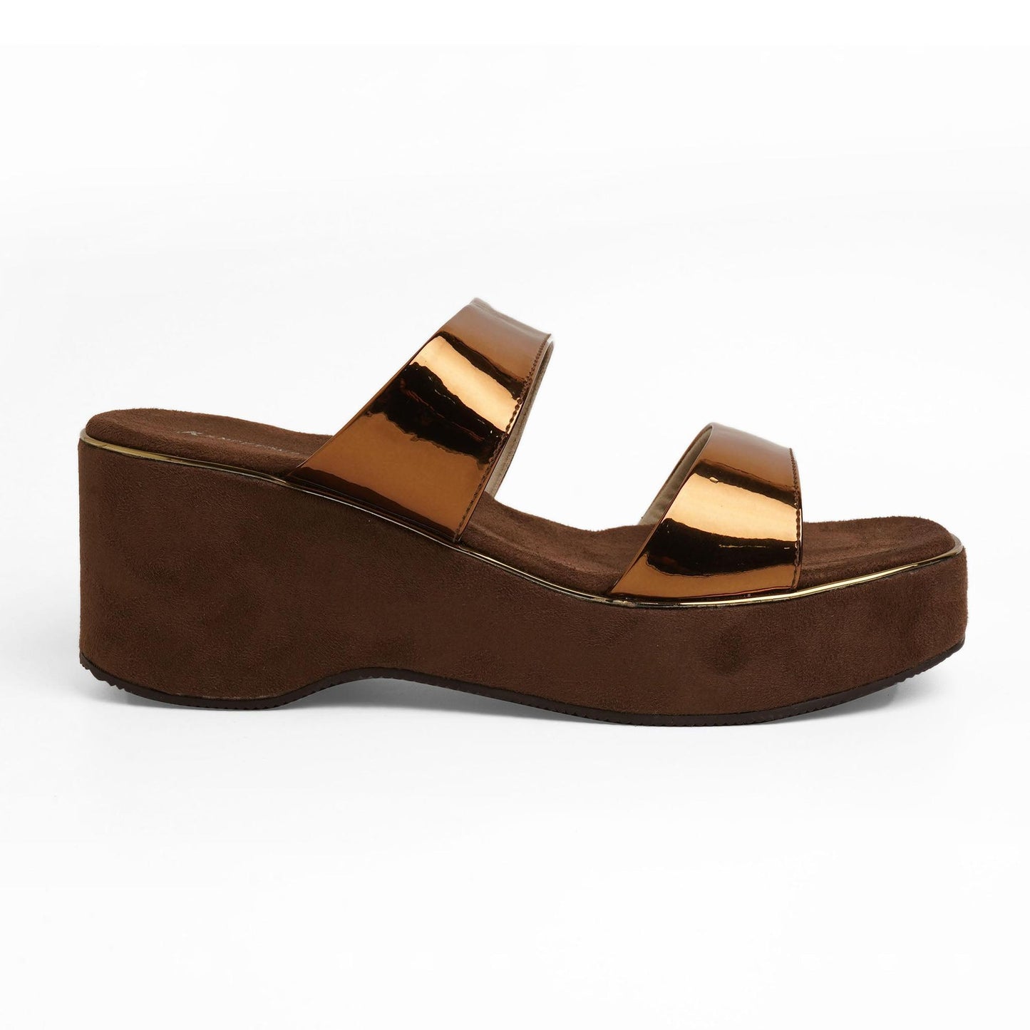 Shiny-Pop Bronze Open-Toe Wedge Heels