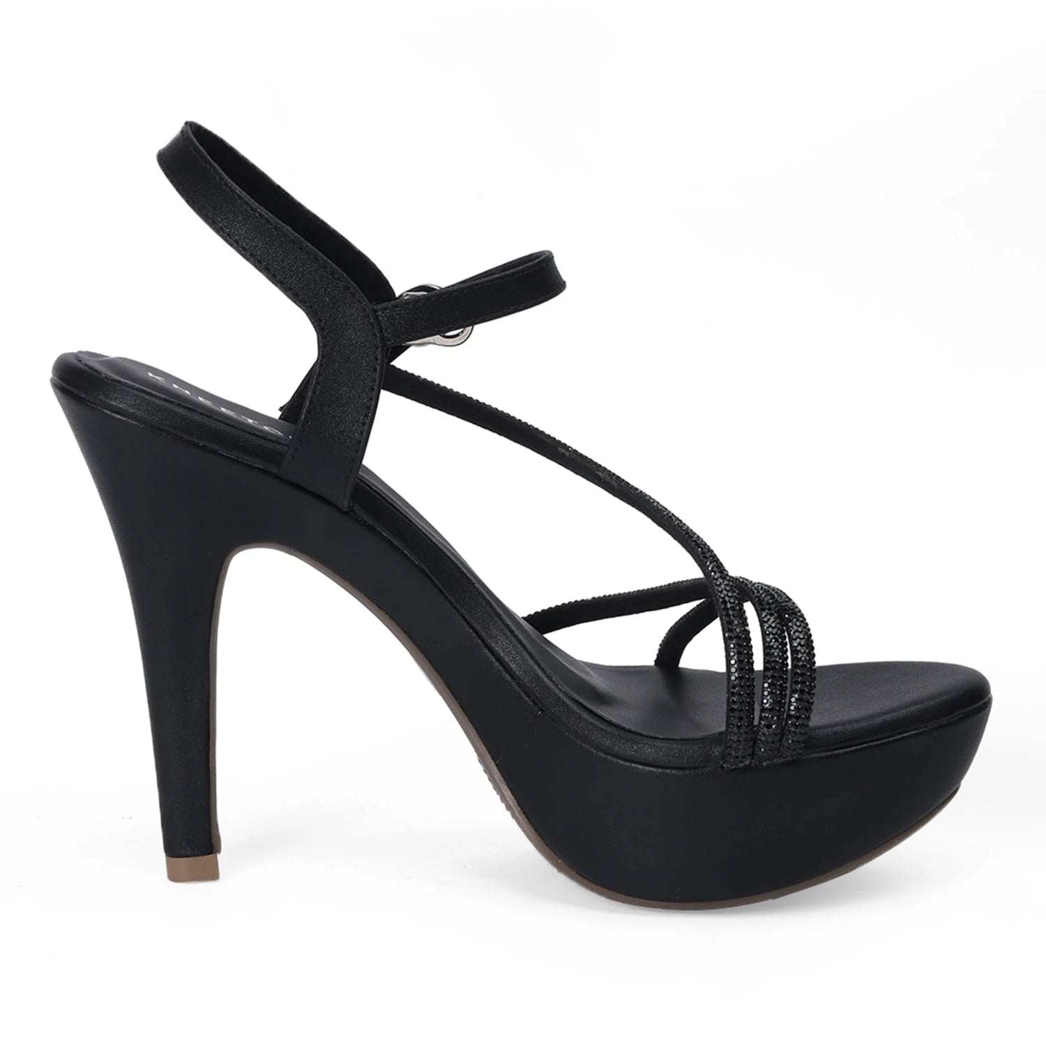 Embellished Black Stiletto Heel Open-Toe Sandals