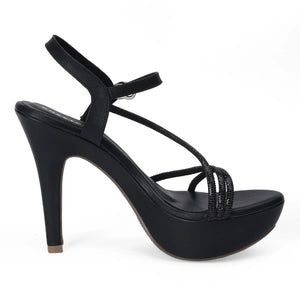 Midnight Black Shimmer Strappy Platform Stilettos