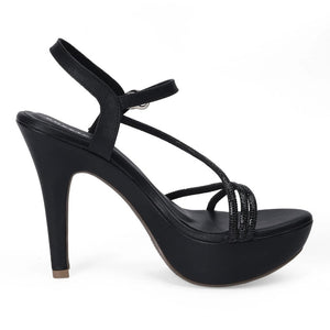 Midnight Black Shimmer Strappy Platform Stilettos